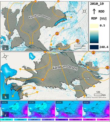 Spatiotemporal analysis of dune stabilization in the Kyzylkum and Karakum sandy deserts
